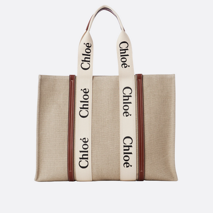 CHLOÉ WOODY TOTE BAG AUS LEINEN